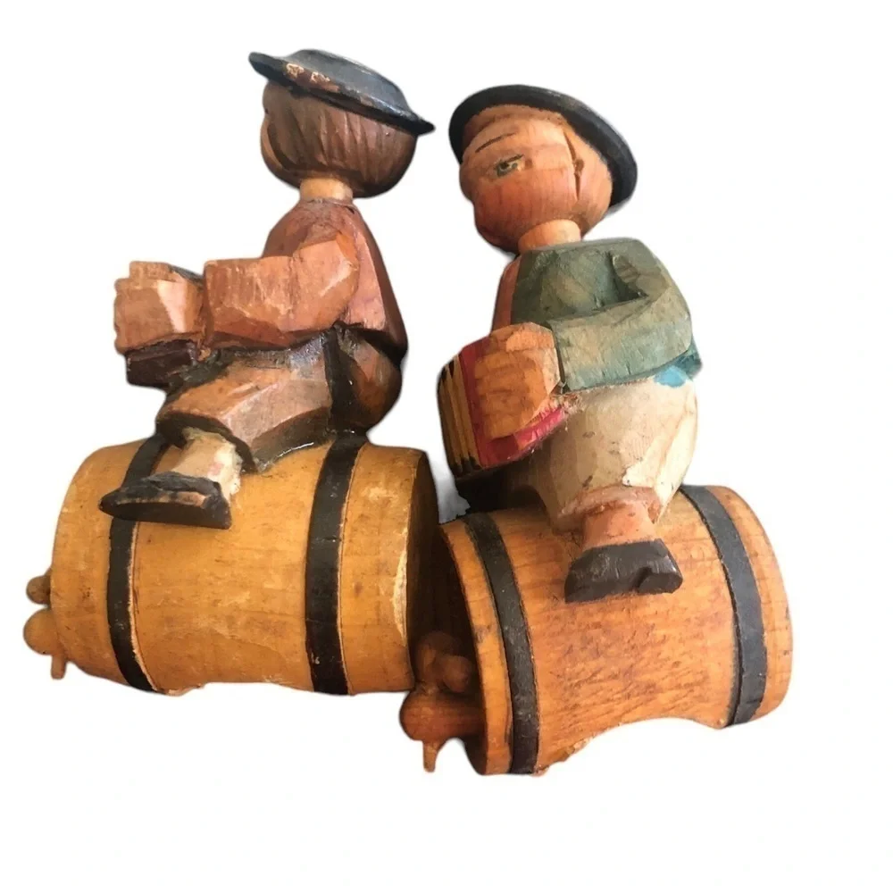 VTG Hard~Carved Set of 3 German Wine Cork Toppers Wood 3” Wine Tasting Colorful